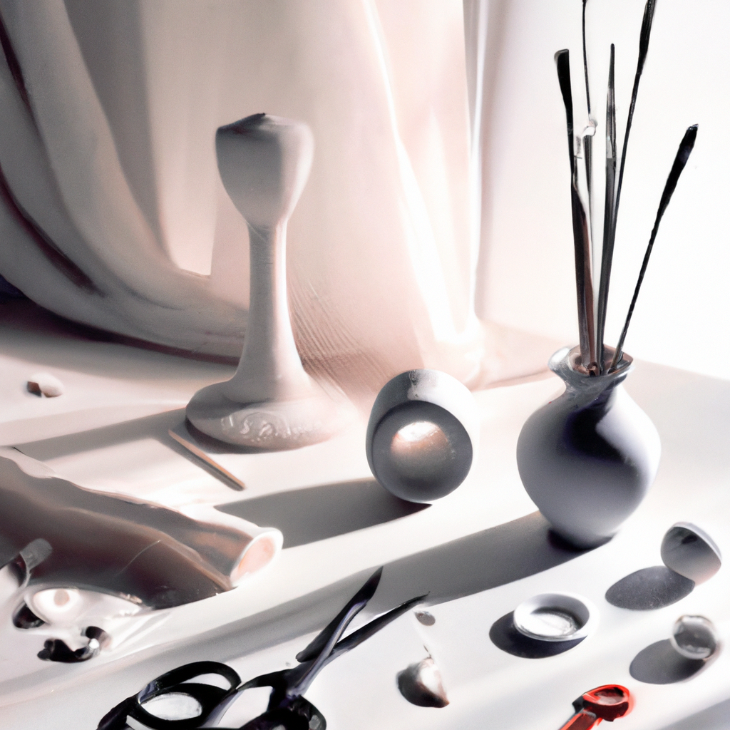 Vase minimal en argile autodurcissante avec outils sur toile, lumière douce